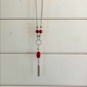 Elegant Red and Silver Necklace with Glass Beads